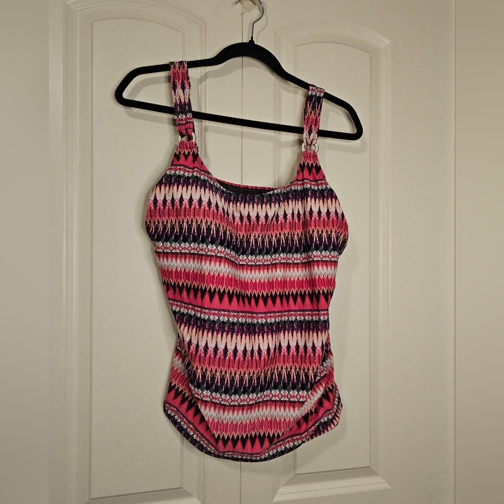 KRISTA Womens Pink & Black Patterned Sleeveless, Sz 2XD, Tankini, Swim Top